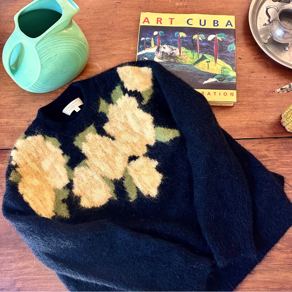 Sezane Joko Wool Mohair Crew Neck Floral Sweater